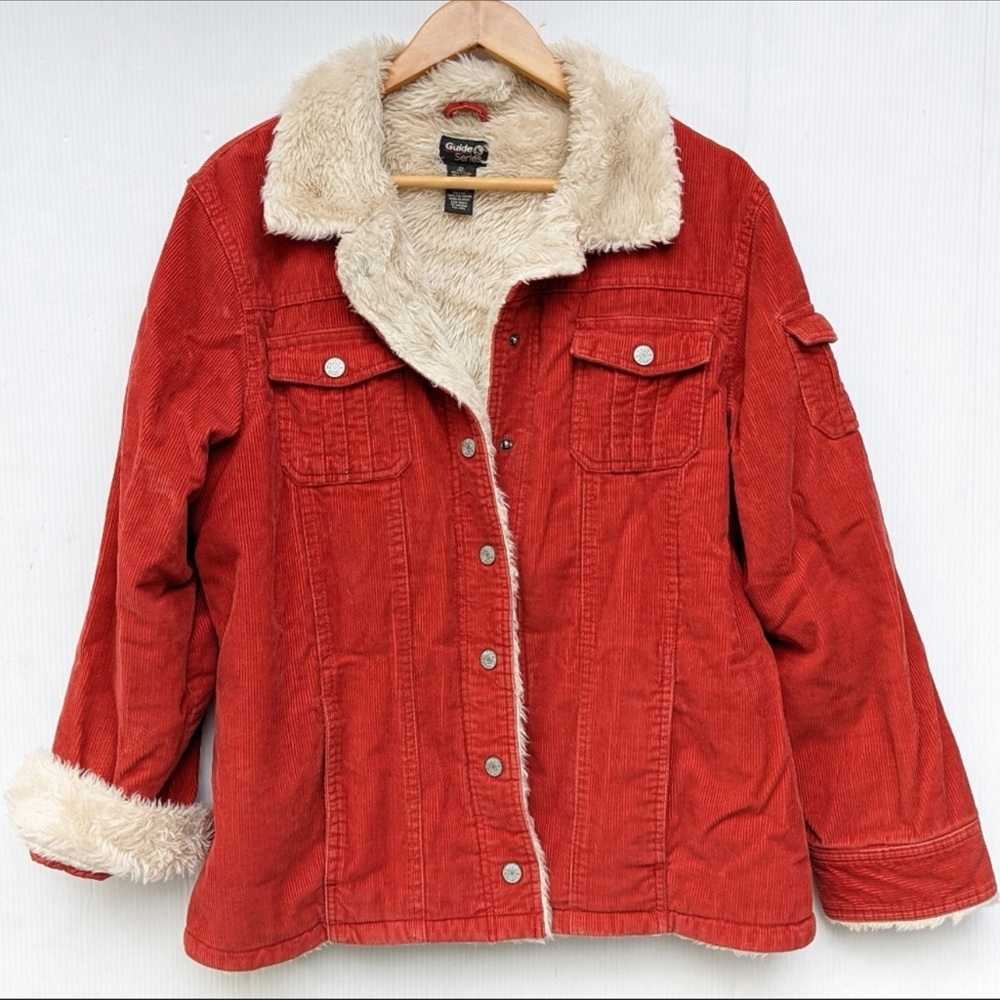 GUIDE SERIES burnt orange corduroy fur lined truckers jacket
